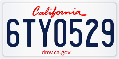 CA license plate 6TYO529