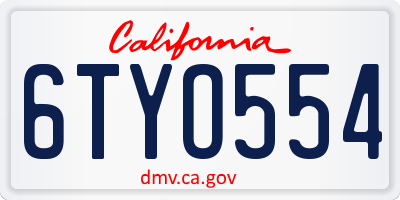 CA license plate 6TYO554