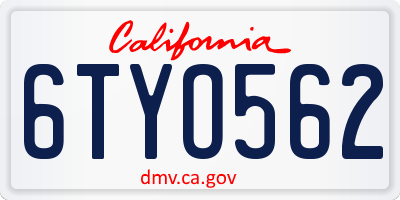 CA license plate 6TYO562