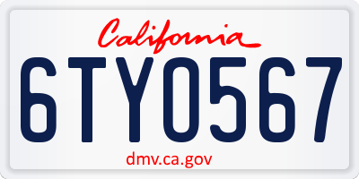 CA license plate 6TYO567