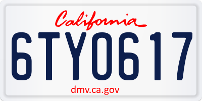 CA license plate 6TYO617