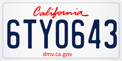 CA license plate 6TYO643