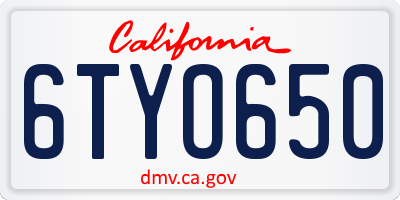 CA license plate 6TYO650