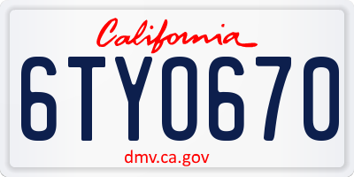 CA license plate 6TYO670