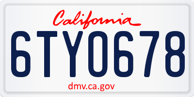 CA license plate 6TYO678