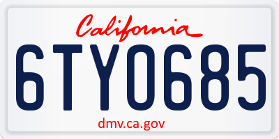 CA license plate 6TYO685