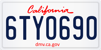 CA license plate 6TYO690