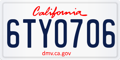 CA license plate 6TYO706