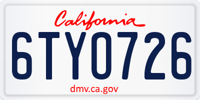CA license plate 6TYO726