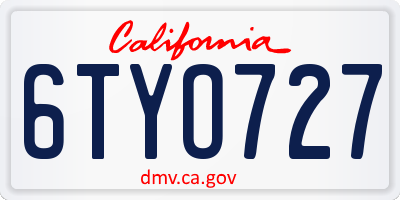 CA license plate 6TYO727
