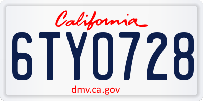 CA license plate 6TYO728