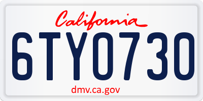 CA license plate 6TYO730