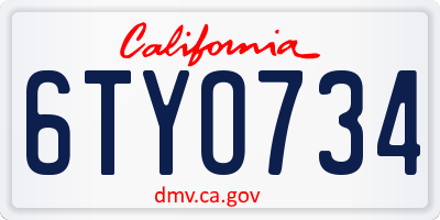 CA license plate 6TYO734