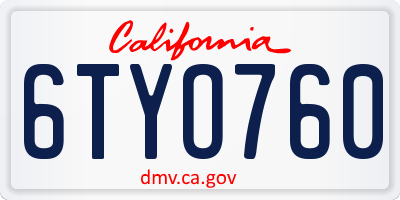CA license plate 6TYO760