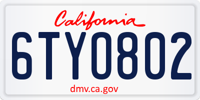 CA license plate 6TYO802