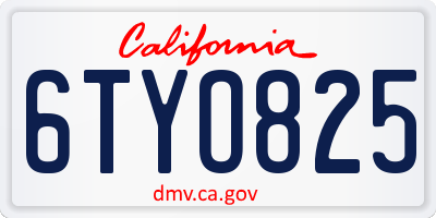 CA license plate 6TYO825