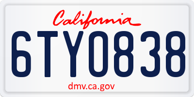 CA license plate 6TYO838