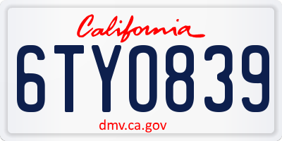 CA license plate 6TYO839