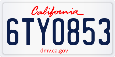 CA license plate 6TYO853