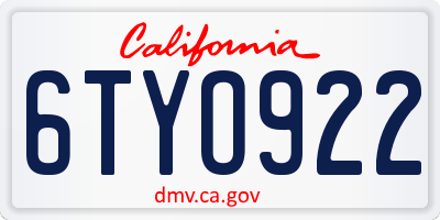 CA license plate 6TYO922