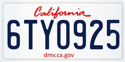 CA license plate 6TYO925