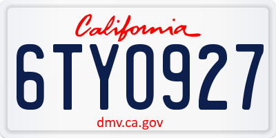 CA license plate 6TYO927
