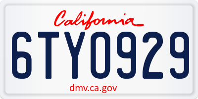 CA license plate 6TYO929