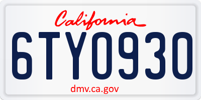 CA license plate 6TYO930