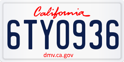 CA license plate 6TYO936
