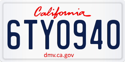 CA license plate 6TYO940