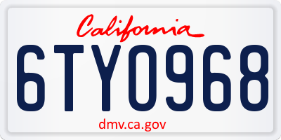 CA license plate 6TYO968