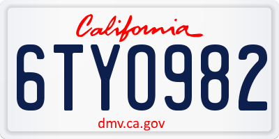 CA license plate 6TYO982
