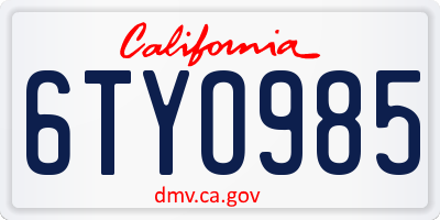 CA license plate 6TYO985