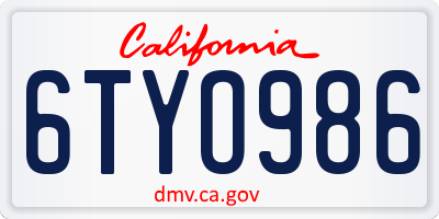 CA license plate 6TYO986