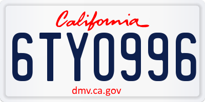 CA license plate 6TYO996