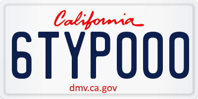 CA license plate 6TYP000