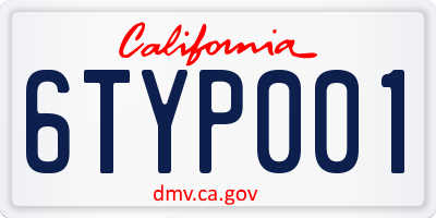 CA license plate 6TYP001
