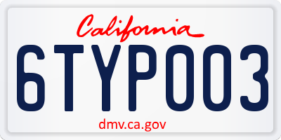 CA license plate 6TYP003