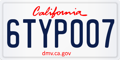 CA license plate 6TYP007