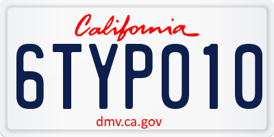 CA license plate 6TYP010