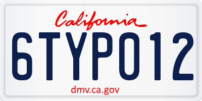 CA license plate 6TYP012