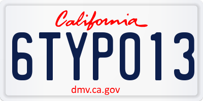 CA license plate 6TYP013