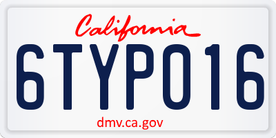 CA license plate 6TYP016