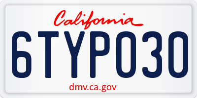 CA license plate 6TYP030