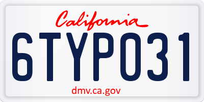 CA license plate 6TYP031