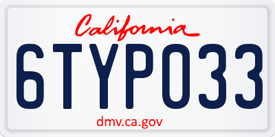 CA license plate 6TYP033