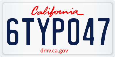 CA license plate 6TYP047