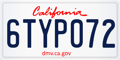 CA license plate 6TYP072