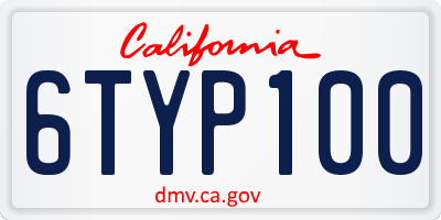CA license plate 6TYP100