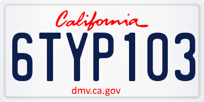 CA license plate 6TYP103